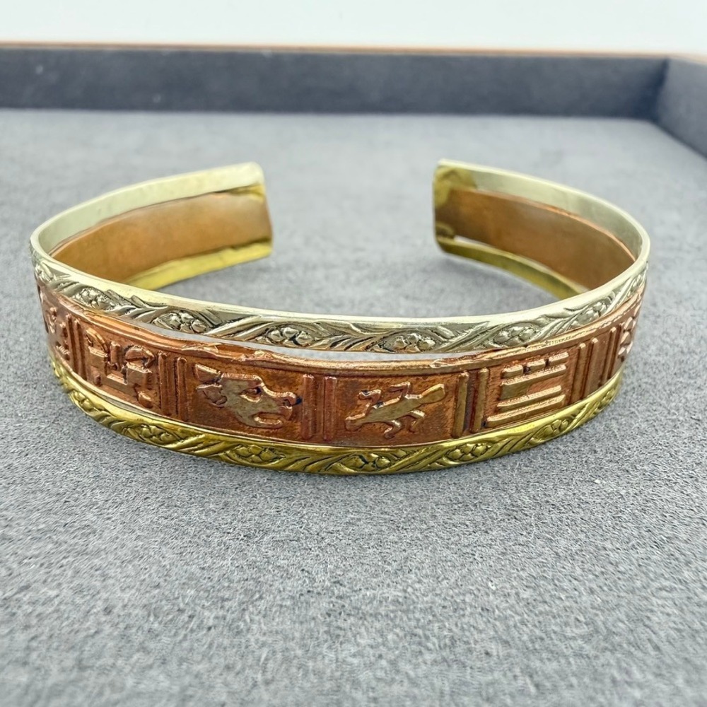 Mixed Metal Cuff Bracelet Animal Motif Tri-Tone Southwestern Embossed Design